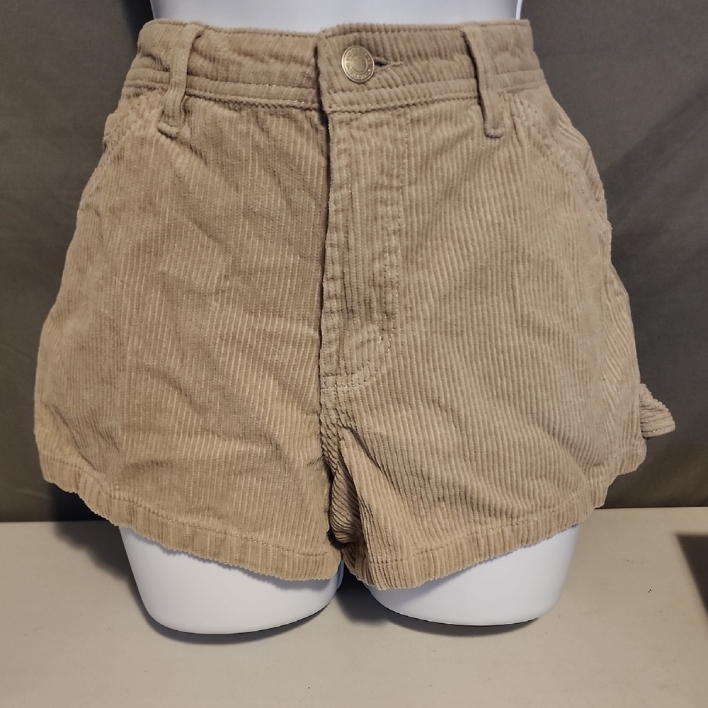 Tan High Waist Corduroy Shorts with Textured Finish